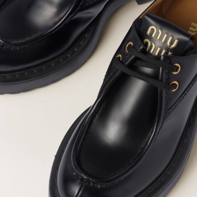 Miu Miu Leather Lace-Up Shoes Black MM261329