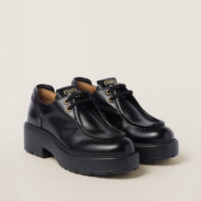 Miu Miu Leather Lace-Up Shoes Black MM261329