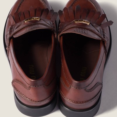 Miu Miu Leather Loafers Coffee MM261324