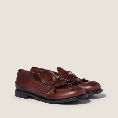 Miu Miu Leather Loafers Coffee MM261324 Miu Miu Leather Loafers Coffee MM261324