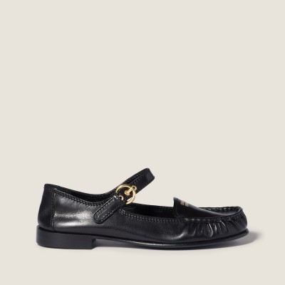Miu Miu Leather Loafers With Strap Black MM261090 Miu Miu Leather Loafers With Strap Black MM261090