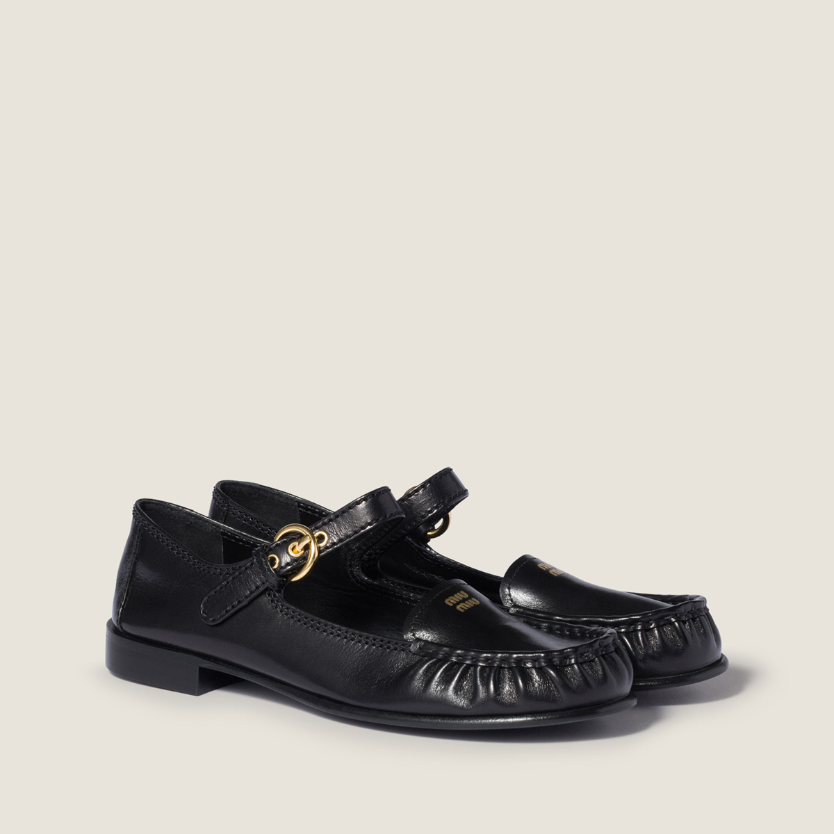Miu Miu Leather Loafers With Strap Black MM261090 Miu Miu Leather Loafers With Strap Black MM261090