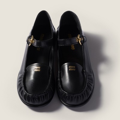 Miu Miu Leather Loafers With Strap Black MM261090 Miu Miu Leather Loafers With Strap Black MM261090