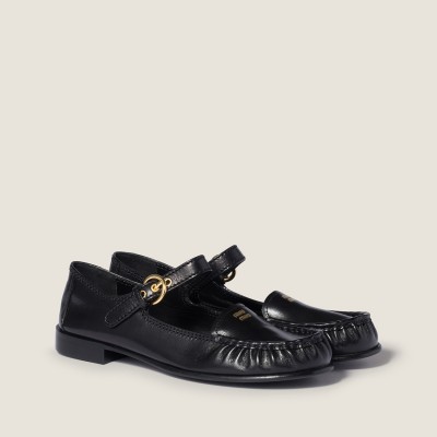 Miu Miu Leather Loafers With Strap Black MM261090 Miu Miu Leather Loafers With Strap Black MM261090