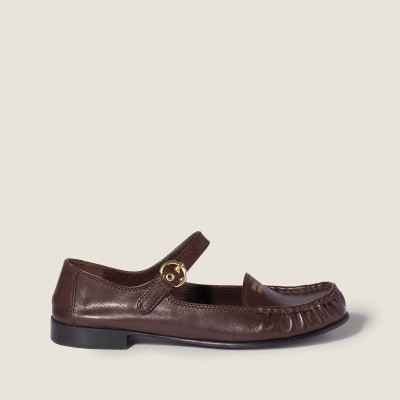 Miu Miu Leather Loafers With Strap Dark Brown MM261091 Miu Miu Leather Loafers With Strap Dark Brown MM261091