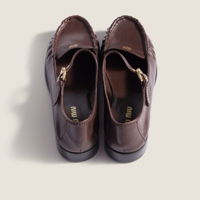 Miu Miu Leather Loafers With Strap Dark Brown MM261091 Miu Miu Leather Loafers With Strap Dark Brown MM261091