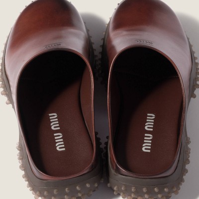 Miu Miu Leather Mules Coffee MM261333 Miu Miu Leather Mules Coffee MM261333