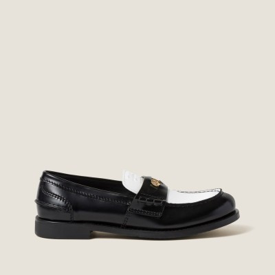 Miu Miu Leather Penny Loafers Black White MM261097 Miu Miu Leather Penny Loafers Black White MM261097