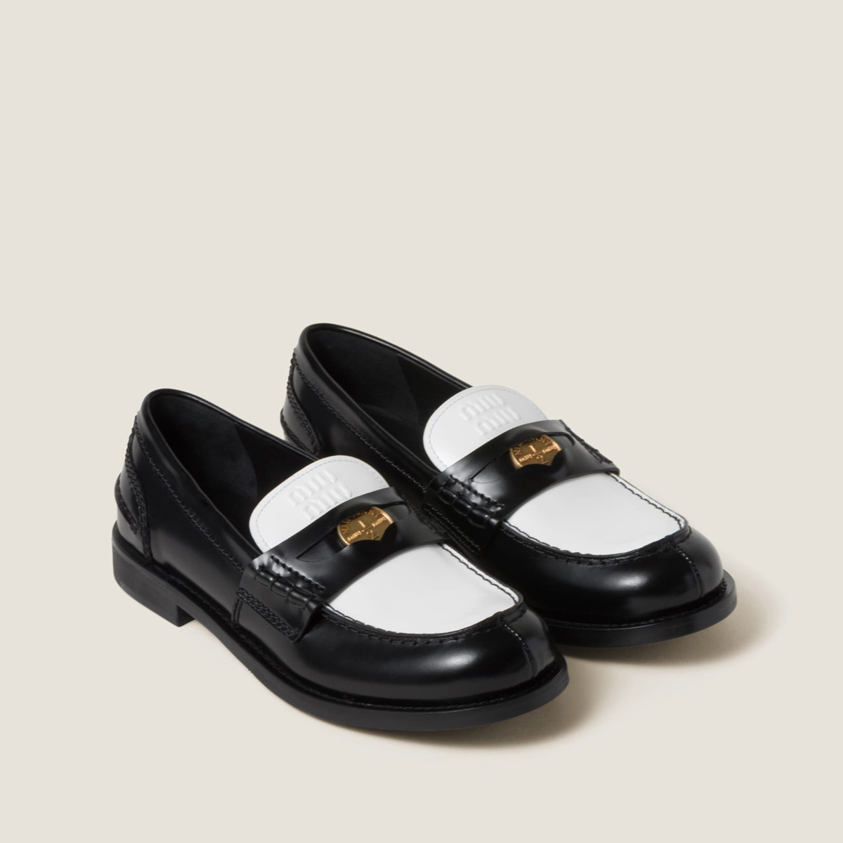 Miu Miu Leather Penny Loafers Black White MM261097 Miu Miu Leather Penny Loafers Black White MM261097