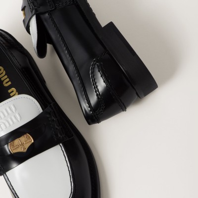 Miu Miu Leather Penny Loafers Black White MM261097 Miu Miu Leather Penny Loafers Black White MM261097