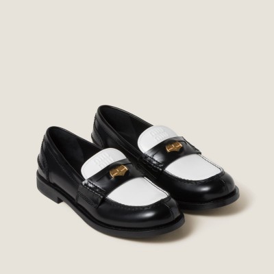Miu Miu Leather Penny Loafers Black White MM261097 Miu Miu Leather Penny Loafers Black White MM261097