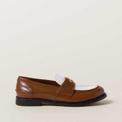 Miu Miu Leather Penny Loafers Cognac White MM261098 Miu Miu Leather Penny Loafers Cognac White MM261098