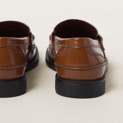Miu Miu Leather Penny Loafers Cognac White MM261098 Miu Miu Leather Penny Loafers Cognac White MM261098