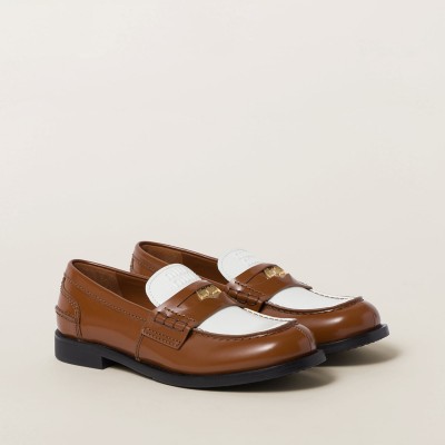 Miu Miu Leather Penny Loafers Cognac White MM261098