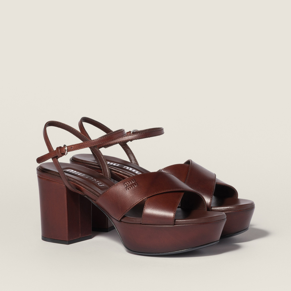 Miu Miu Leather Platform Sandals Coffee MM261193 Miu Miu Leather Platform Sandals Coffee MM261193