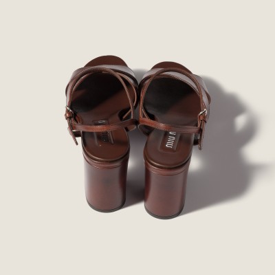 Miu Miu Leather Platform Sandals Coffee MM261193 Miu Miu Leather Platform Sandals Coffee MM261193