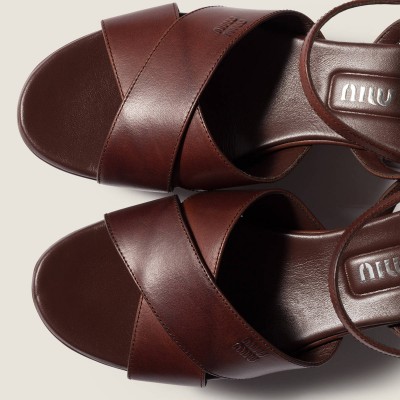 Miu Miu Leather Platform Sandals Coffee MM261193 Miu Miu Leather Platform Sandals Coffee MM261193