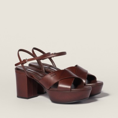 Miu Miu Leather Platform Sandals Coffee MM261193 Miu Miu Leather Platform Sandals Coffee MM261193