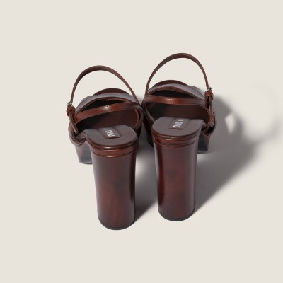 Miu Miu Leather Platform Sandals Coffee MM261194 Miu Miu Leather Platform Sandals Coffee MM261194