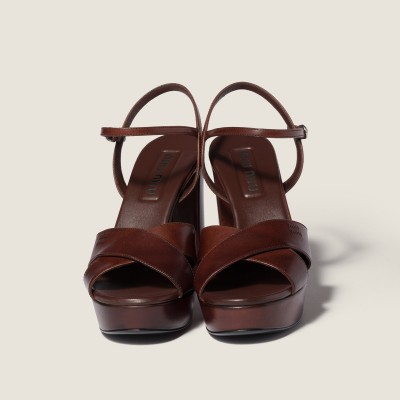 Miu Miu Leather Platform Sandals Coffee MM261194 Miu Miu Leather Platform Sandals Coffee MM261194