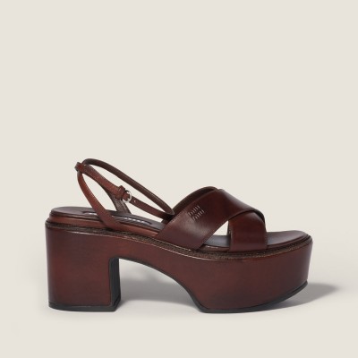 Miu Miu Leather Platform Sandals Coffee MM261195 Miu Miu Leather Platform Sandals Coffee MM261195