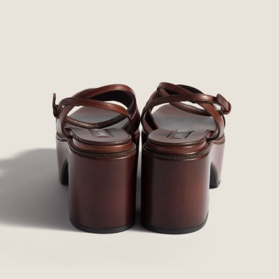 Miu Miu Leather Platform Sandals Coffee MM261195 Miu Miu Leather Platform Sandals Coffee MM261195