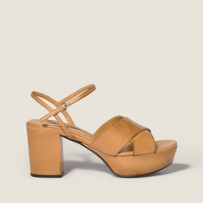 Miu Miu Leather Platform Sandals Honey MM261196 Miu Miu Leather Platform Sandals Honey MM261196