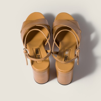 Miu Miu Leather Platform Sandals Honey MM261196 Miu Miu Leather Platform Sandals Honey MM261196