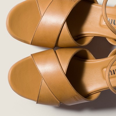 Miu Miu Leather Platform Sandals Honey MM261196 Miu Miu Leather Platform Sandals Honey MM261196