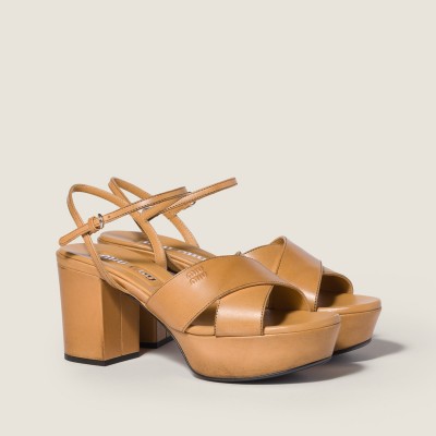 Miu Miu Leather Platform Sandals Honey MM261196 Miu Miu Leather Platform Sandals Honey MM261196