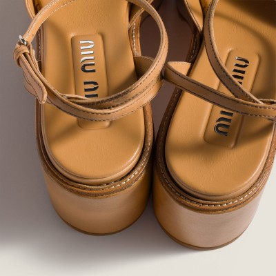Miu Miu Leather Platform Sandals Honey MM261197