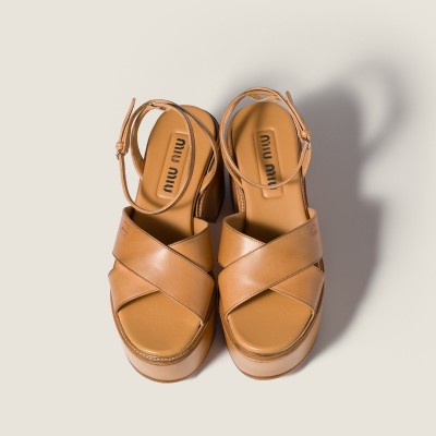 Miu Miu Leather Platform Sandals Honey MM261197