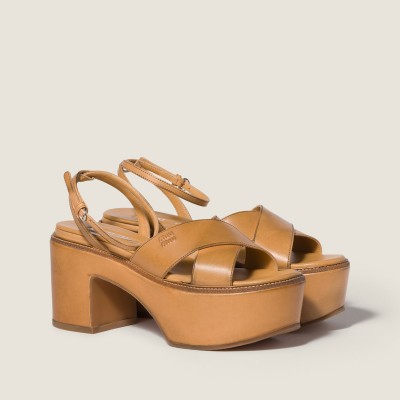 Miu Miu Leather Platform Sandals Honey MM261197 Miu Miu Leather Platform Sandals Honey MM261197