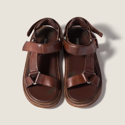 Miu Miu Leather Sandals Coffee MM261188