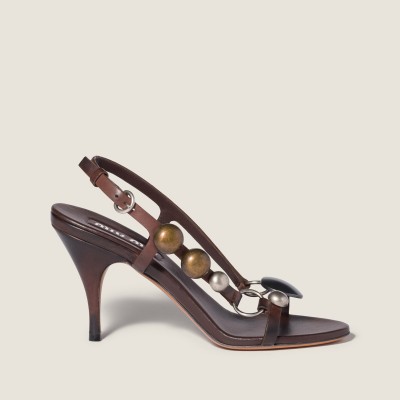 Miu Miu Leather Sandals Dark Brown MM261189