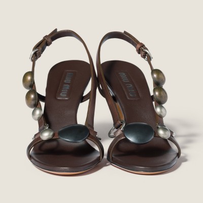 Miu Miu Leather Sandals Dark Brown MM261189