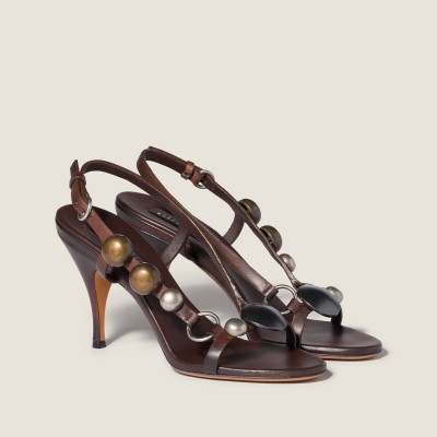 Miu Miu Leather Sandals Dark Brown MM261189 Miu Miu Leather Sandals Dark Brown MM261189