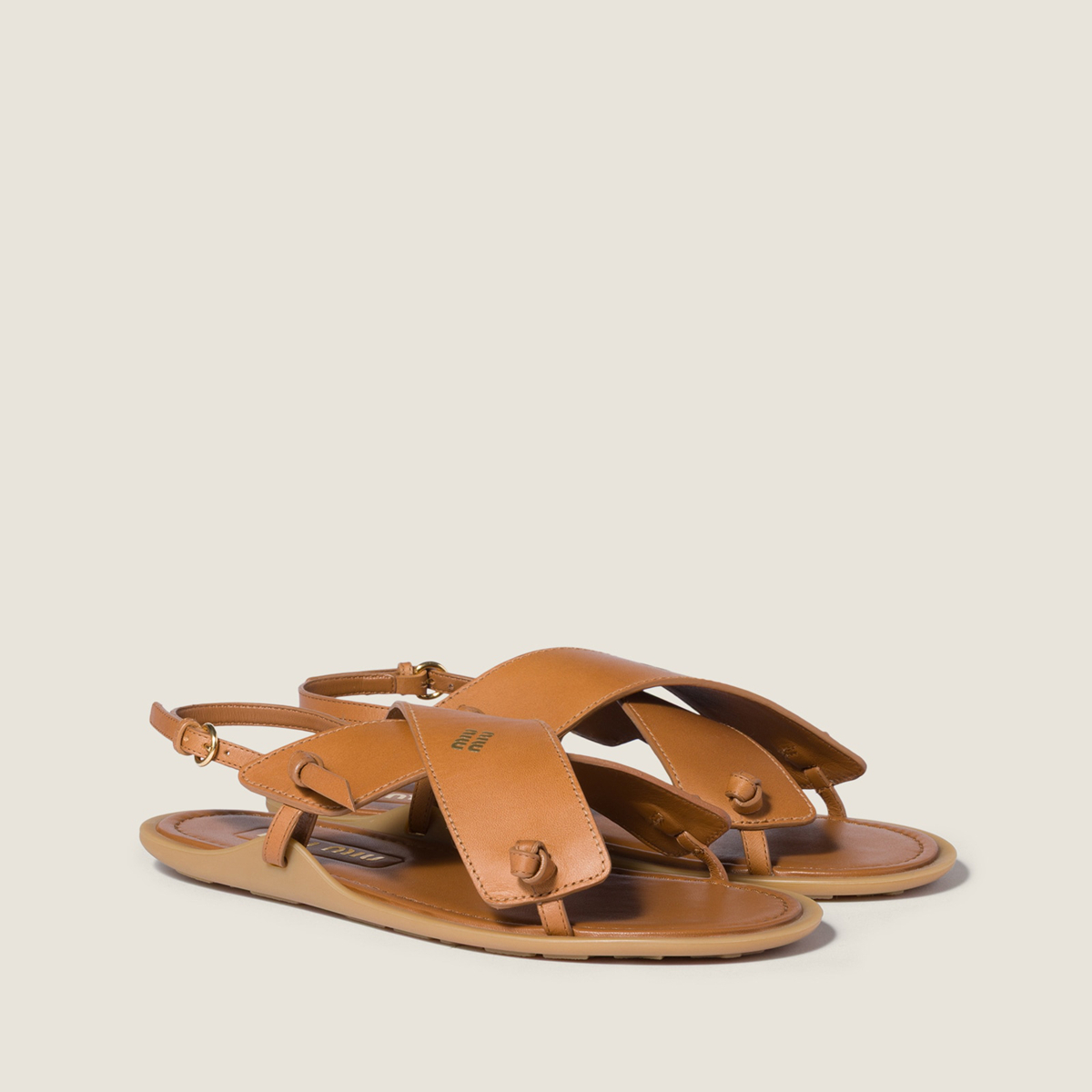 Miu Miu Leather Sandals Natural MM261162 Miu Miu Leather Sandals Natural MM261162