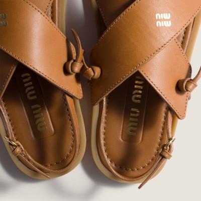 Miu Miu Leather Sandals Natural MM261162 Miu Miu Leather Sandals Natural MM261162