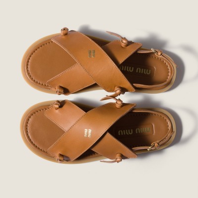 Miu Miu Leather Sandals Natural MM261162 Miu Miu Leather Sandals Natural MM261162