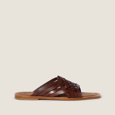 Miu Miu Leather Slides Coffee MM261213 Miu Miu Leather Slides Coffee MM261213