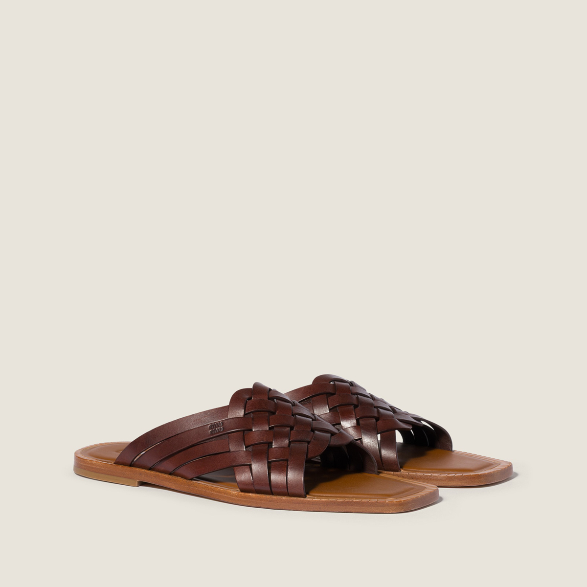 Miu Miu Leather Slides Coffee MM261213 Miu Miu Leather Slides Coffee MM261213