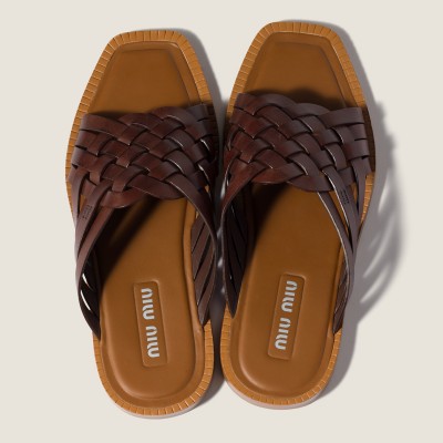 Miu Miu Leather Slides Coffee MM261213 Miu Miu Leather Slides Coffee MM261213