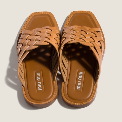 Miu Miu Leather Slides Honey MM261214