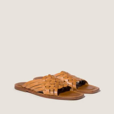 Miu Miu Leather Slides Honey MM261214 Miu Miu Leather Slides Honey MM261214