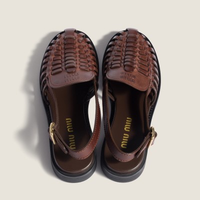 Miu Miu Leather Slingback Loafers Coffee MM261221 Miu Miu Leather Slingback Loafers Coffee MM261221