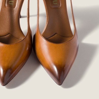 Miu Miu Leather Slingback Pumps Cognac MM261142