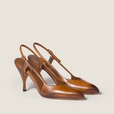 Miu Miu Leather Slingback Pumps Cognac MM261142 Miu Miu Leather Slingback Pumps Cognac MM261142