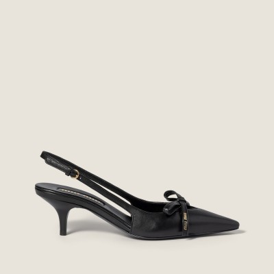Miu Miu Leather Slingback Pumps With Bow Black MM261147 Miu Miu Leather Slingback Pumps With Bow Black MM261147