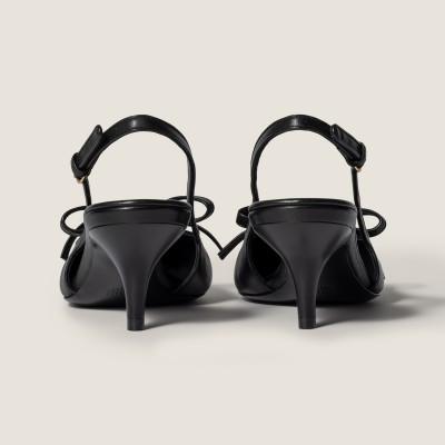 Miu Miu Leather Slingback Pumps With Bow Black MM261147 Miu Miu Leather Slingback Pumps With Bow Black MM261147